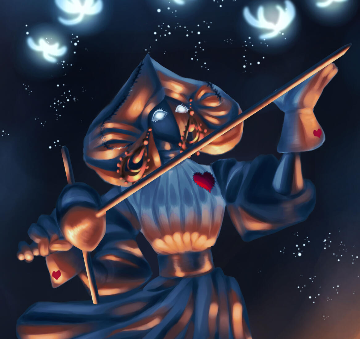 Lace from the game Hollow knight Silksong, wearing skirt and holding a rapier.